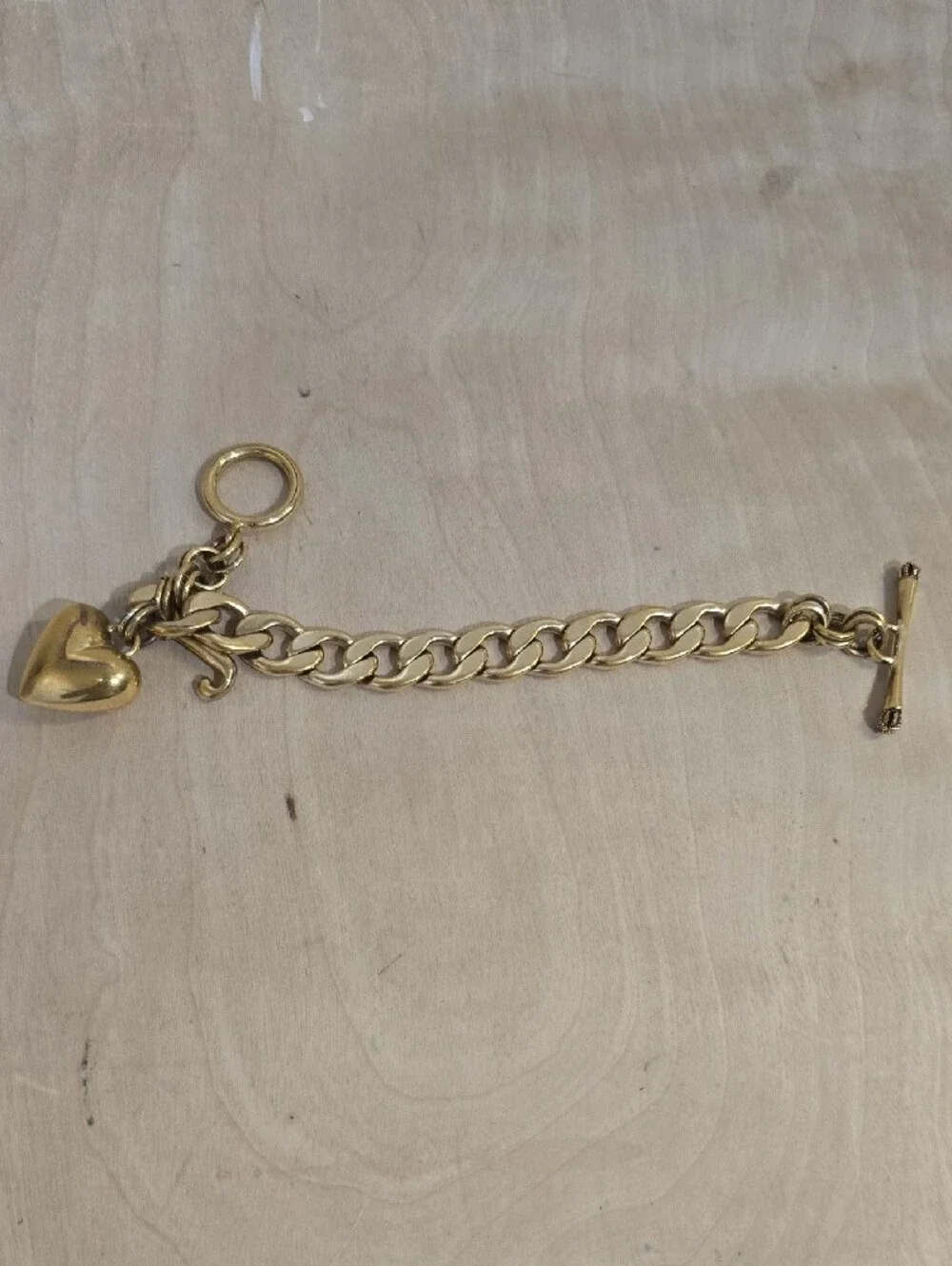 Juicy Couture Gold Heart Charm Toggle Bracelet with Initial J